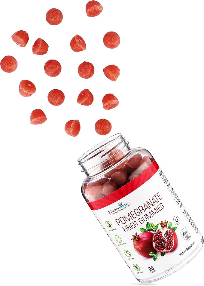 Pomegranate Fiber Gummies for Adults & Kids 100mg - Gluten Free Vegan Pomegranate Supplement Rich in Dietary Fiber Chewables Gummies- 90 Count
