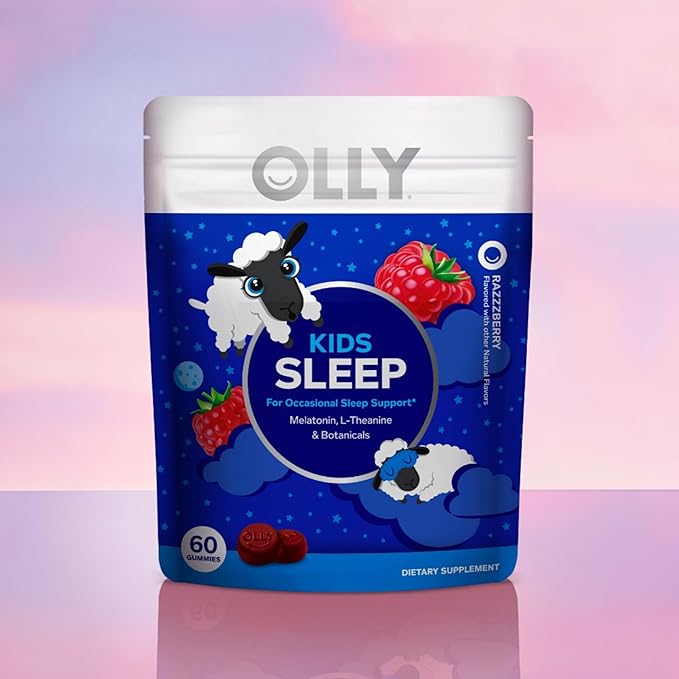 OLLY Kids Sleep Gummy, 0.5mg Melatonin, L Theanine, Chamomile, and Lemon Balm, Childrens Chewable Supplement, Occasional Sleep Support, Raspberry - 60 Count