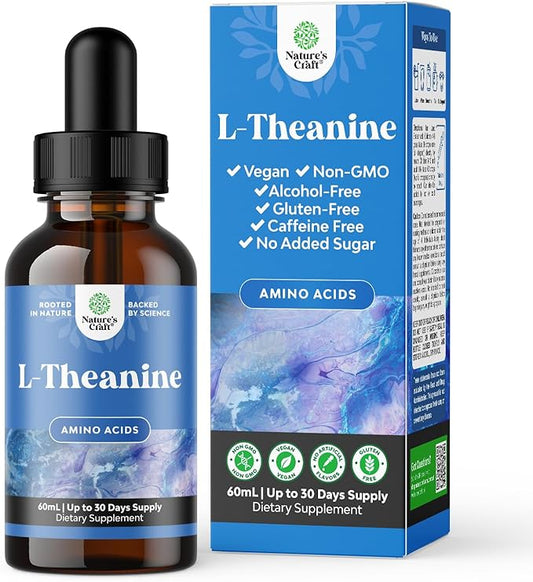 High Absorption L-Theanine Liquid Drops - Nootropic Focus Supplement with L Theanine 200mg Per Serving and Chamomile Extract - L Theanine Supplement for Adults and Kids Relaxation and Focus - 2oz
