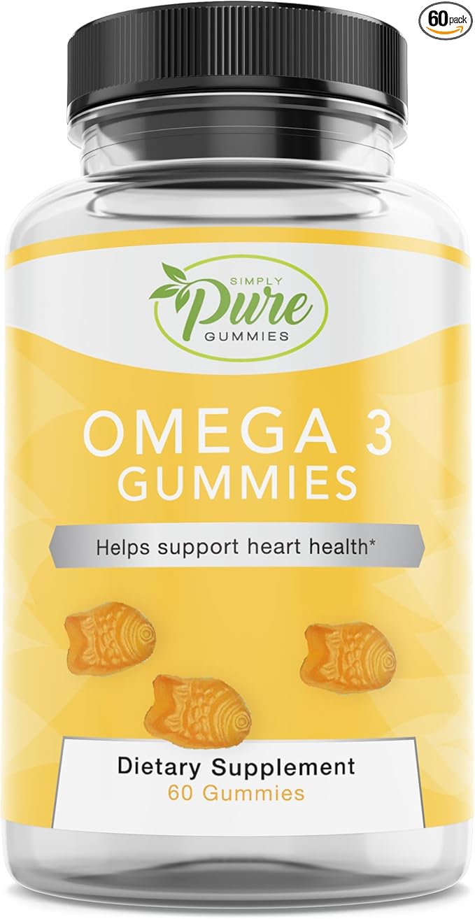 Pure By Nature Omega 3 Gummies for Adults & Kids, Omega 3 Fatty Acid Supplements with Omega 3 6 9 for Circulatory Support, No Fish Oil Orange Flavor Omega Gummies, 60 Days Supply (60 Count)