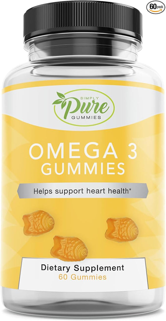 Pure By Nature Omega 3 Gummies for Adults & Kids, Omega 3 Fatty Acid Supplements with Omega 3 6 9 for Circulatory Support, No Fish Oil Orange Flavor Omega Gummies, 60 Days Supply (60 Count)