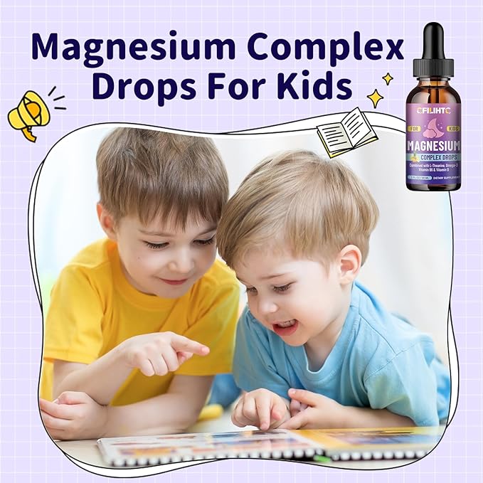 Kids Magnesium Liquid Drops-Magnesium Glycinate Liquid for Kids, L-Threonate Supplement-w/L-theanine, Omega-3, Vitamin B6, D3 - for Sleep, Relaxation, Brain, Bones - Pineapple Flavor, 2 Fl Oz