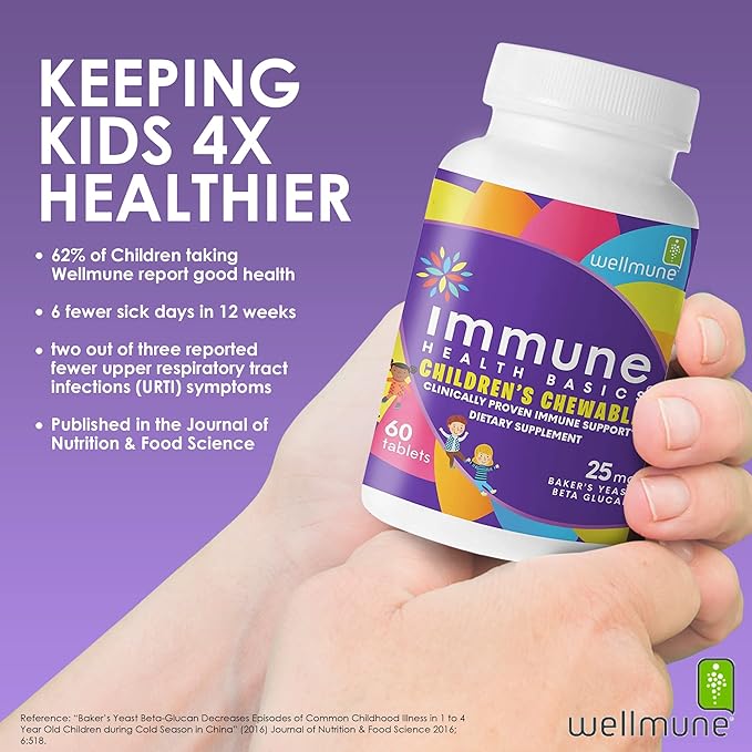 Children's Chewable Tablets, Wellmune Clinically Proven Highly Purified Beta Glucan Immunity Supplements for Children, Kids-Approved!