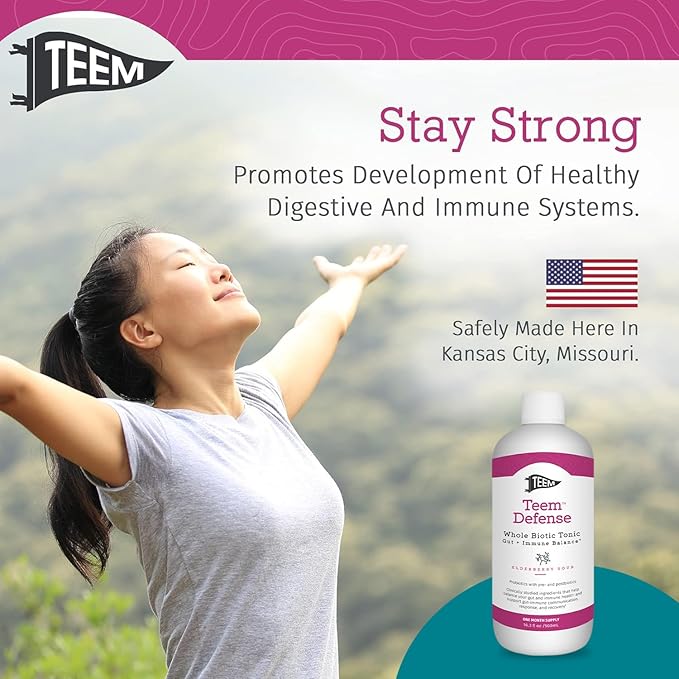 Teem Defense Liquid Probiotic with Elderberry, Whole Biotic Tonic for Digestion & Immunity, Prebiotic Probiotic & Postbiotic Supplement for Kids and Adults, 30 Day Supply – 16.3 Fl.Oz