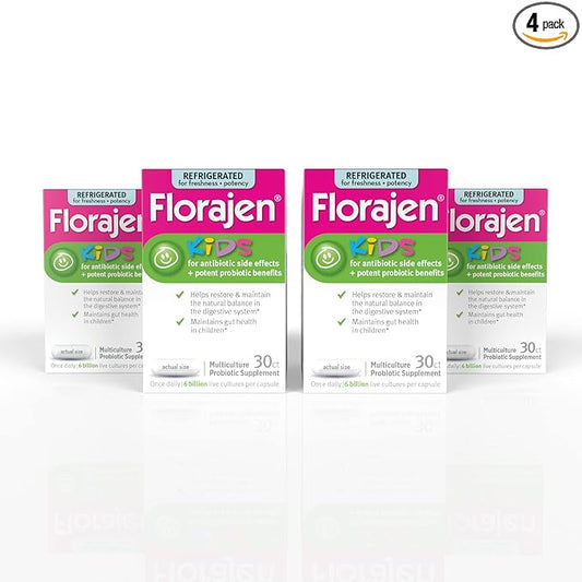 Florajen Kids Probiotics, Daily Gut Health & Immune Support Supplement, Constipation and Bloating Relief, 120 Capsules (Refrigerated)