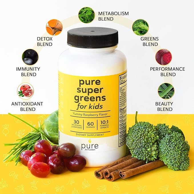 Super Greens Multivitamin Gummies for Kids and Adults - Immune Support and Digestive Supplements - Vitamin A, B, C, E, K - Vegan Chewables with 30 Superfoods (2 Bottles, 60 Count Each)