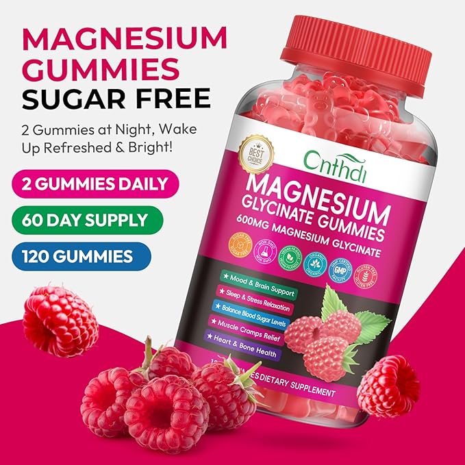 Magnesium Glycinate Gummies 600mg, High Absorption Magnesium Gummies with L-Threonate, Calcium, Vitamin B6, D3, Sugar Free Chews for Adults & Kids Relaxation, Stress Relief, Night Rest