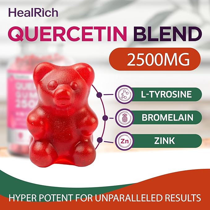 Quercetin Gummies - 2500MG Quercetin with Bromelain L-theanine & Zinc - Pure Supplement for Immune System Lung and Allergy Support - Immunity Booster Vegan Supplements for Kids & Adults 3 Pack