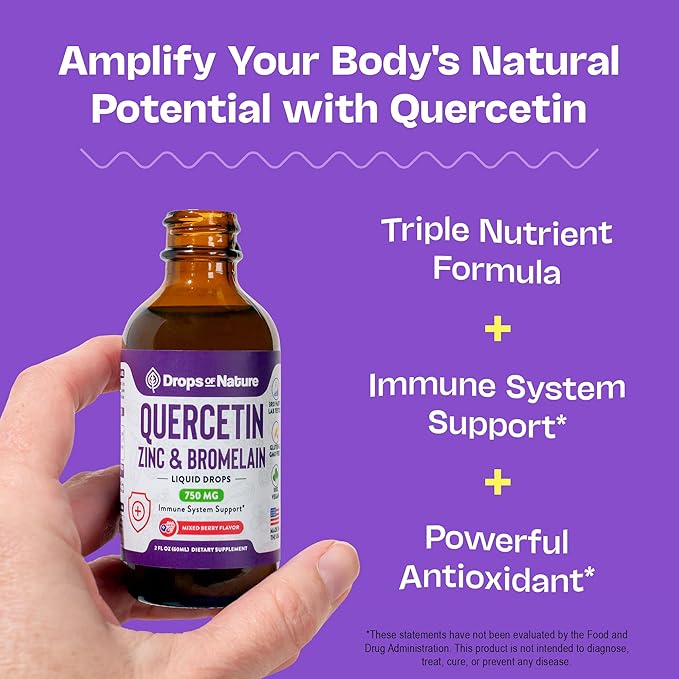 Quercetin with Bromelain & Zinc Liquid Drops - Immune Support for Adults & Kids | Ultra-Concentrated Bioflavonoids | Immune Defense | Cellular Health | Vegan | Non-GMO | Gluten Free | 2 Fl Oz