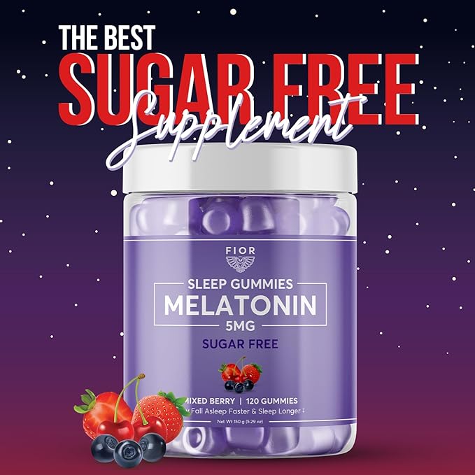 FIOR Sugar Free 120-Count Sleep Aid & Calm Gummies, Melatonin Gummies Sleep Aids for Adults & Kids. Gummy Vitamins for Sleep. Adults & Kids Melatonin & L-Theanine Gummies Natural Herbal Sleep Aid.