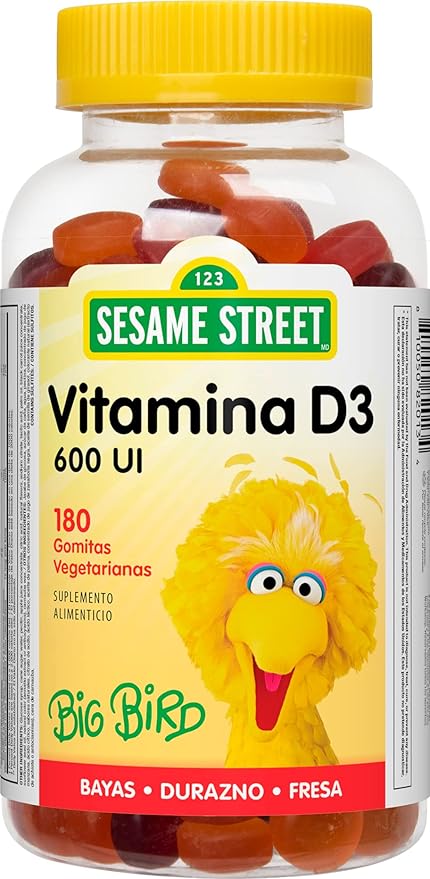 Webber Naturals Sesame Street Vitamin D3 Gummies for Kids 2+, 600 IU of Vitamin D per Gummy, 6 Month Supply, Free of Gluten, Dairy, Peanut & Gelatin, Immune, Bone and Teeth Support, 180 Gummies