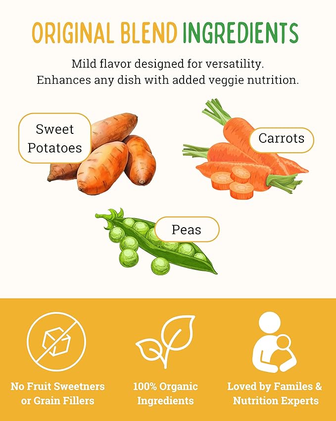 EasyPeasie Organic Veggie Powder Blends for Kids and Picky Eaters | Natural Vegetable Powder Supplement for Meals and Smoothies (Original 5oz Pouch)