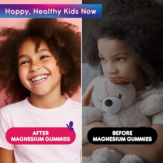 Kids Magnesium Gummies, Magnesium Glycinate Gummies for Kids & Adults with L-Theanine, Chamomile, Licorice, Vitamin D, B6 for Sleep, Relaxation, Brain & Muscle, Sugar Free Raspberry 60ct