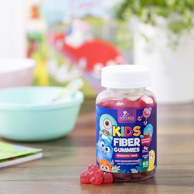 Fiber Gummies for Kids, Daily 4g Gummy Fiber Supplement, Prebiotic Digestive Health Support - Nature's Plant Based Soluble Fiber, Supports Regularity & Digestion for Kids Non-GMO - 60 Gummies