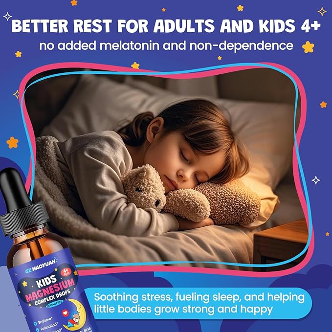 Kids Magnesium Liquid Drops - Magnesium Glycinate Drops for Kids, Citrate Liquid with L-theanine, Chamomile & Vitamin B6 for Sleep, Relaxation, Calm & Focus - Strawberry Flavor, 2 Fl Oz