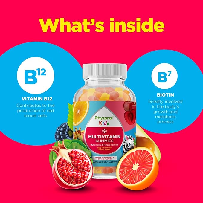 Phytoral Kids Vitamins Gummy Multivitamin Chewable - Kids Gummy Vitamins for Mood Support Natural Energy Boost and Immune Support for - Immune Gummies and Natural Multivitamin