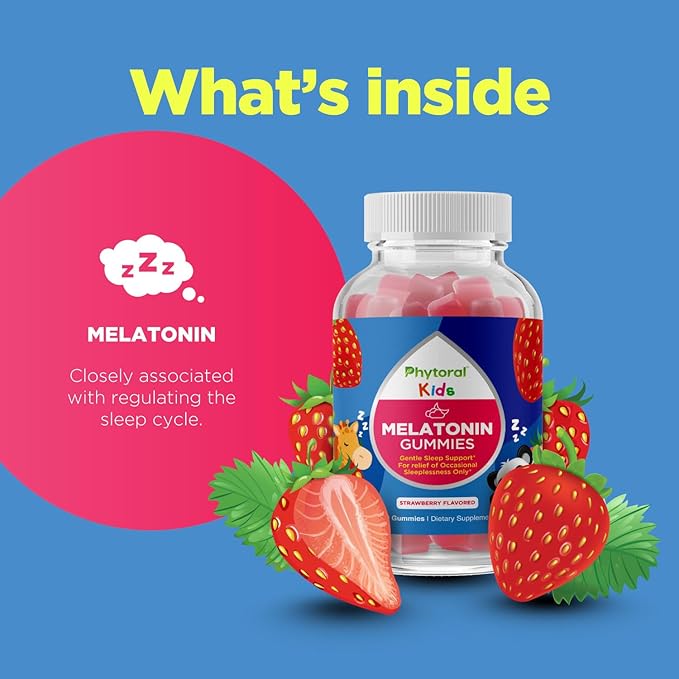 Phytoral Kids Melatonin 1mg Gummy Vitamins - Pure Melatonin Gummies for Kids and Mood Support - Children’s Vitamins Gummy for Deep Sleep Supplement Gummies 1mg