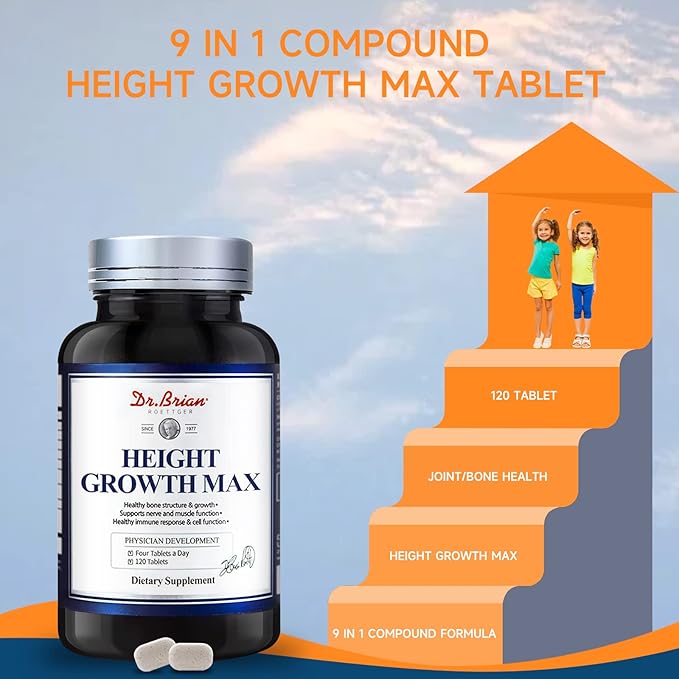 Height Growth Maximizer - Growth Vitamins for Teens Height Bone Strength & Grow Taller Naturally, Kids Vitamins GMO-Free, Ages 10+, 120 Tablets