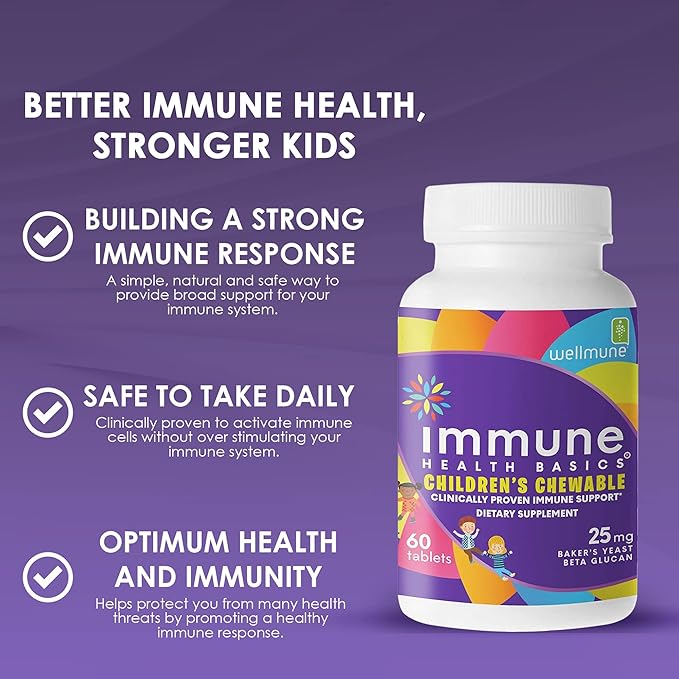 Children's Chewable Tablets, Wellmune Clinically Proven Highly Purified Beta Glucan Immunity Supplements for Children, Kids-Approved!