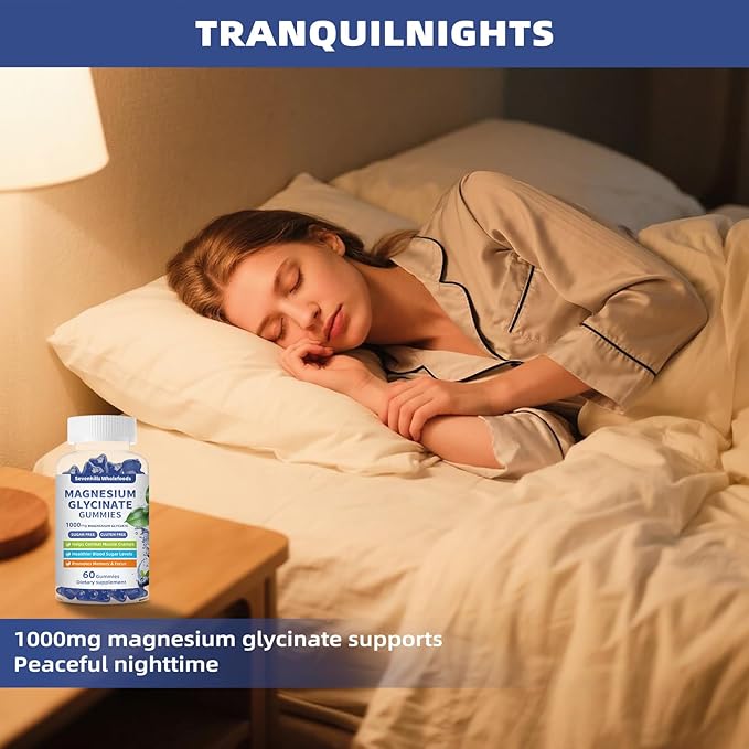Magnesium Glycinate Gummies 1000mg - Sugar Free Magnesium Potassium Supplement for Relaxation, Calm, Stress Relief, and Sleep Support for Adults & Kids - 60 Blueberry Gummies
