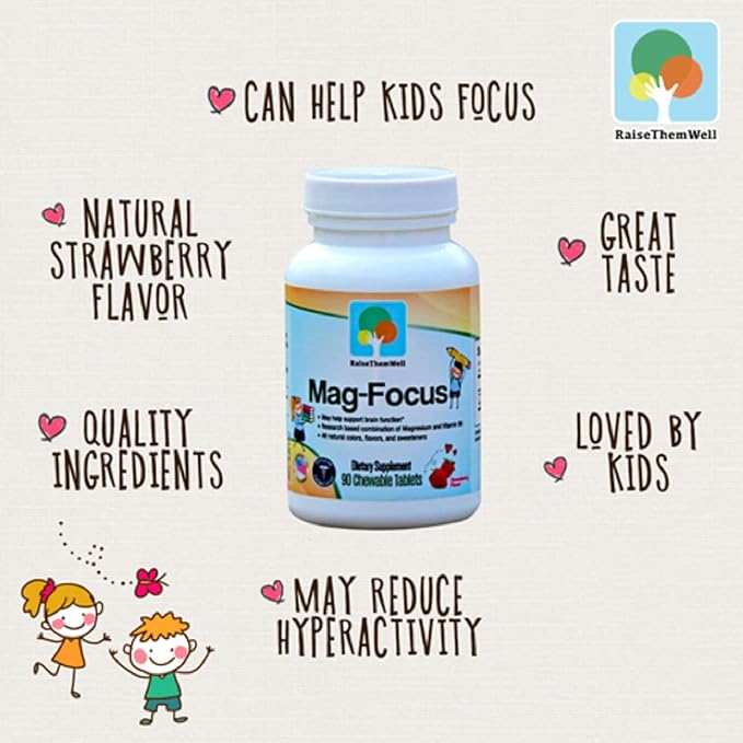 Mag Focus | Maganesium Citrate & B-6 for Kids| Natural Strawberry Flavored Magnesium Focus Supplements and Great Tasting Chewable Multivitamin for Kids Bundle