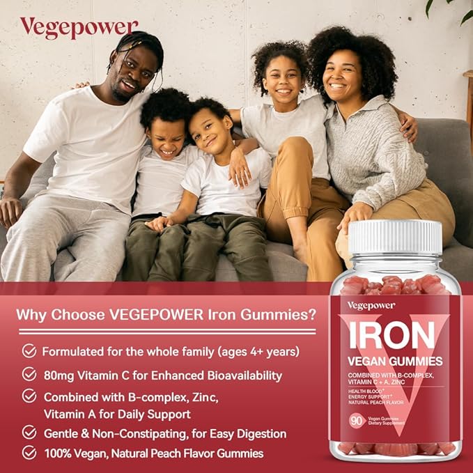 Vegan Iron Gummies + Vegan Algae Omega-3 DHA - Best Vitamin Supplement for Women & Men, Non-GMO, Gluten-Free