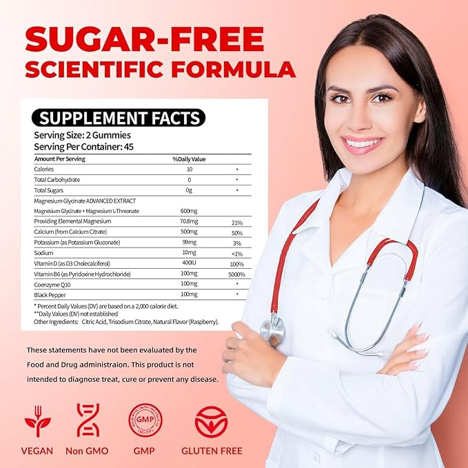 Magnesium Glycinate Gummies 400mg for Adult & Kids，90 Ct Sugar Free Magnesium Gummies with Potassium Magnesium Supplement for Women & Men，Sleep Msucle & Engergy Support，Raspberry Flavor