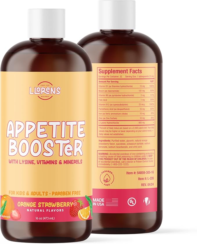 Appetite Booster Weight Gainer for Kids, 16 Fl Oz, Natural Orange Strawberry by Llorens Wellness