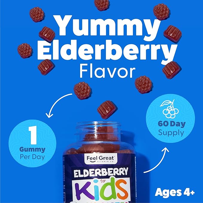 USDA Organic Elderberry Gummies for Kids | Immune Support Elderberry with Zinc and Vitamin C - Gluten Free & Vegan Children's Vitamins - 60 Count | Sambucus Nigra Supplement