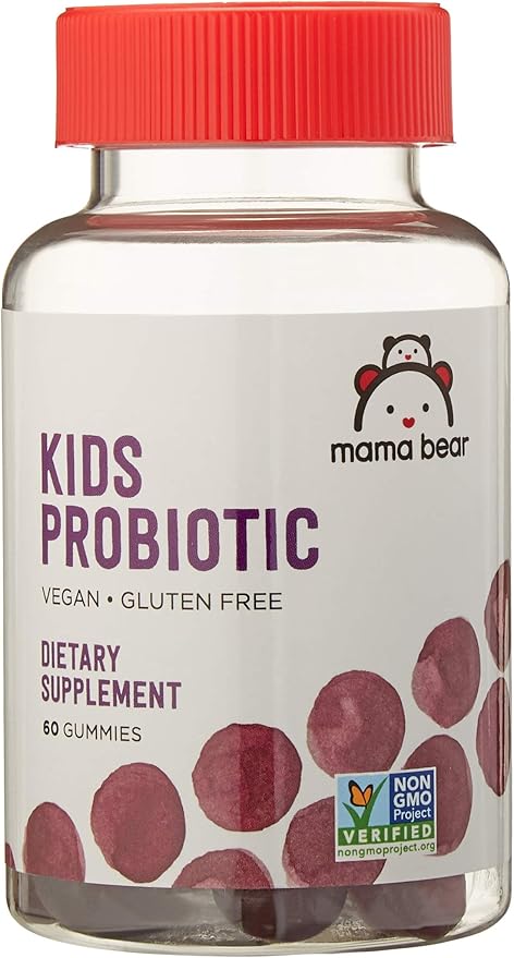Amazon Brand - Mama Bear Vegan Probiotic, 60 Gummies, 1 Billion CFU per Gummy & Mama Bear Vegan Kids Vitamin C, 60 Gummies, 125 mg Vitamin C per Gummy