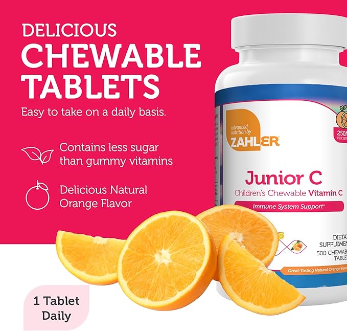 Zahler Junior C Advanced Chewable Vitamin C for Kids - Immune Support Kids Vitamins in Delicious Orange Flavor - Kosher Kids Vitamin C for Immunity - Vitamin C Chewable Antioxidant - (500 Count)