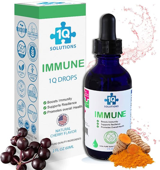 Immune - Kids Immune Support Liquid Drops with Elderberry Extract, Turmeric & Acerola Cherry | 100% Natural, Sugar Free, Vegan, Gluten Free & Non-GMO | Advance Absorption | Easy-to-Take |2 Fl Oz