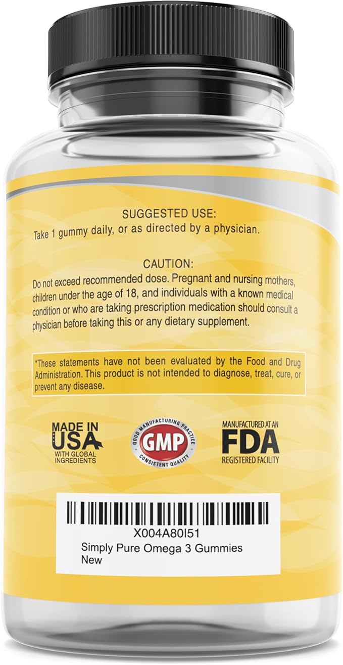 Pure By Nature Omega 3 Gummies for Adults & Kids, Omega 3 Fatty Acid Supplements with Omega 3 6 9 for Circulatory Support, No Fish Oil Orange Flavor Omega Gummies, 60 Days Supply (60 Count)