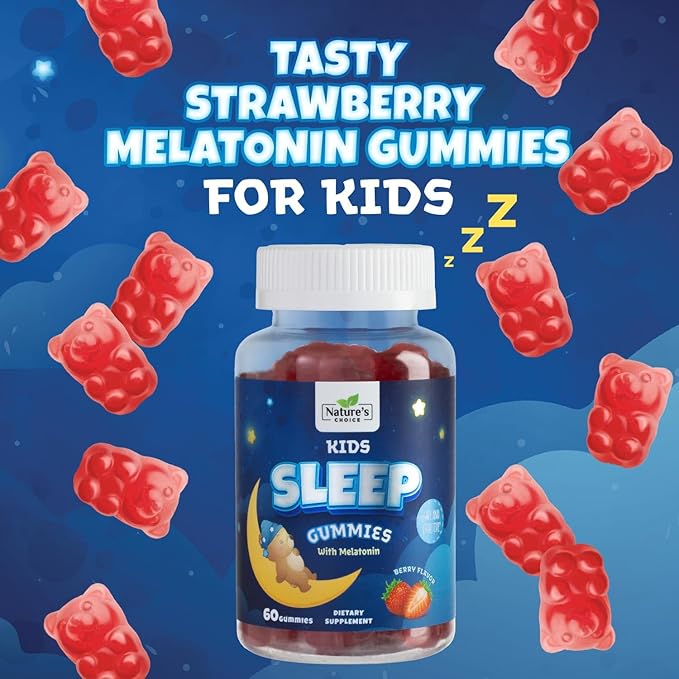 Kids Melatonin Gummy 1mg, Sleep Gummies for Children Ages 4 and Up, Non-Habit Forming Sleep Supplements, Chewable Supplement for Restful Sleep Support, Natural Berry-Flavored - 60 Gummies