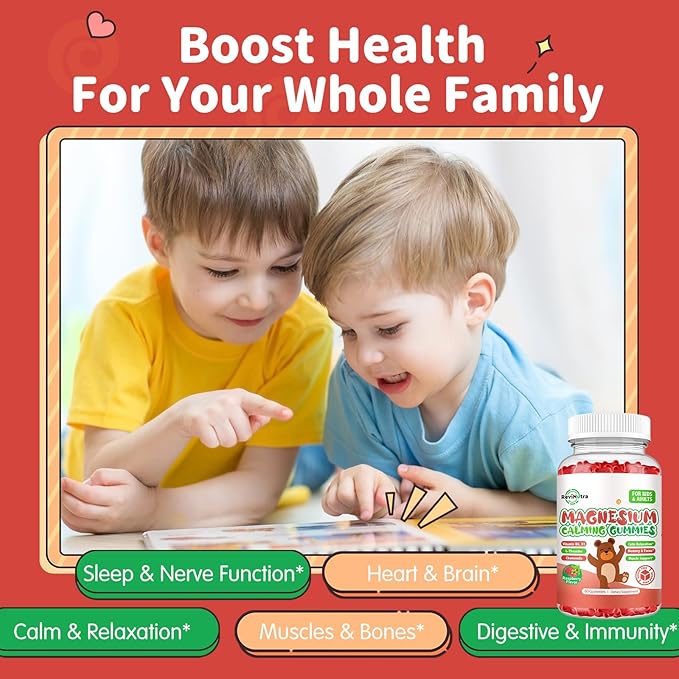 Magnesium Gummies for Kids - Magnesium Glycinate Gummies Complex with L-Theanine, Vitamin B6, D3 for Kids & Adults Calm, Sleep, Relaxation, Brain, Bones,Sugar Free Raspberry 60ct