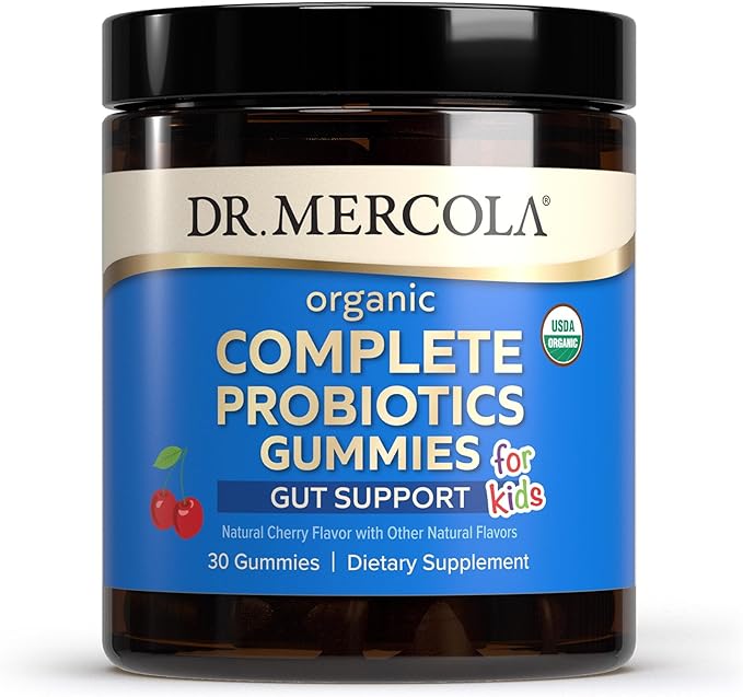Dr. Mercola Organic Complete Probiotics Gummies for Kids, 30 Servings (30 Gummies),1 Billion CFU per Gummy, Natual Cherry Flavor, Dietary Supplement,Digestive Support, Non-GMO