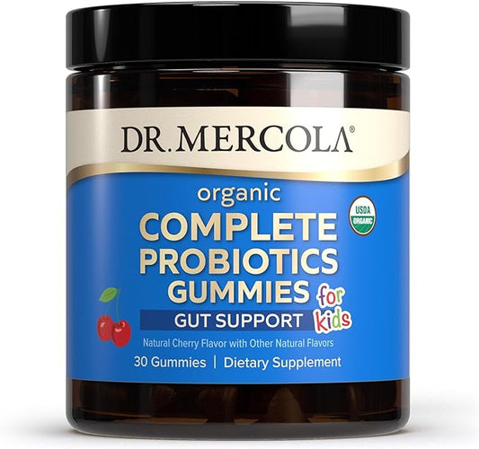 Dr. Mercola Organic Complete Probiotics Gummies for Kids, 30 Servings (30 Gummies),1 Billion CFU per Gummy, Natual Cherry Flavor, Dietary Supplement,Digestive Support, Non-GMO