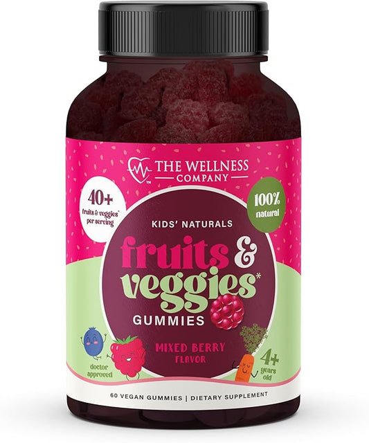 The Wellness Company Kids' Fruit & Veggie Gummy Supplement | 60 Gummies - 1 Month Supply | Delivers Complete Daily Dose of Recommended Fruits and Veggies | Vegan, Non-GMO, Gluten-Free