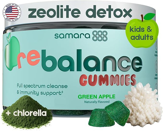 Zeolite Detox for Kids & Adults, Pure Zeolite Clinoptilolite Enhanced w/Chlorella & Minerals, Gentle Daily Cleanse for Focus, Gut & Immune Support, Vegan & Dye-Free Green Apple Gummies, Made in USA