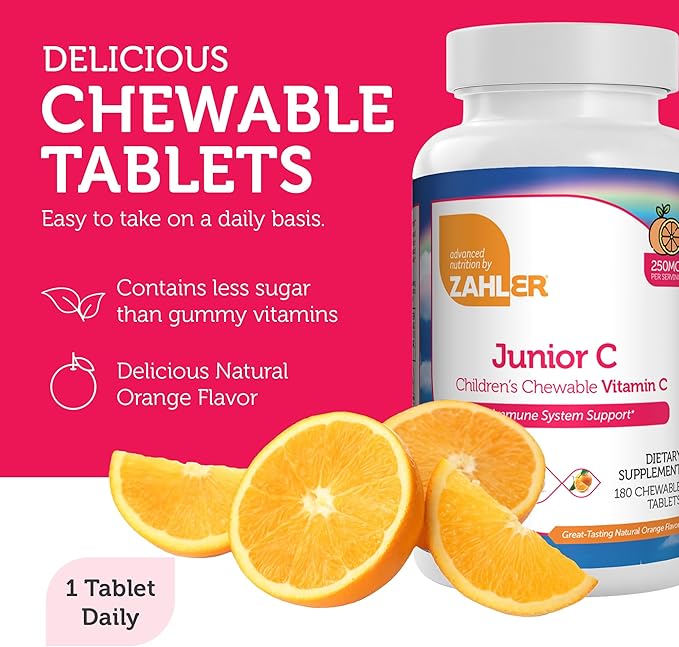 Zahler Junior C Advanced Chewable Vitamin C for Kids - Immune Support Kids Vitamins in Delicious Orange Flavor - Kosher Kids Vitamin C for Immunity - Vitamin C Chewable Antioxidant - (180 Count)