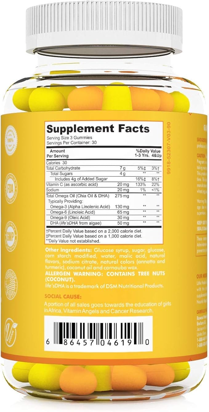 Kids Nootropic Digestive Gummies with Organic Probiotics, Prebiotic and Plant Based Omega 3,6,9 DHA