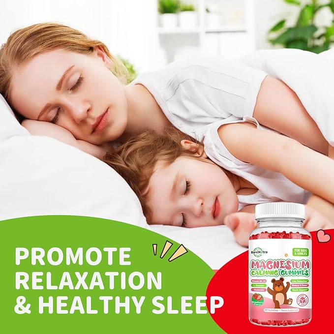 Magnesium Gummies for Kids - Magnesium Glycinate Gummies Supplement with L-Theanine, Vitamin B6, D3 for Kids & Adults Sleep, Calm, Relaxation, Brain, Bones, Sugar Free Strawberry 60ct