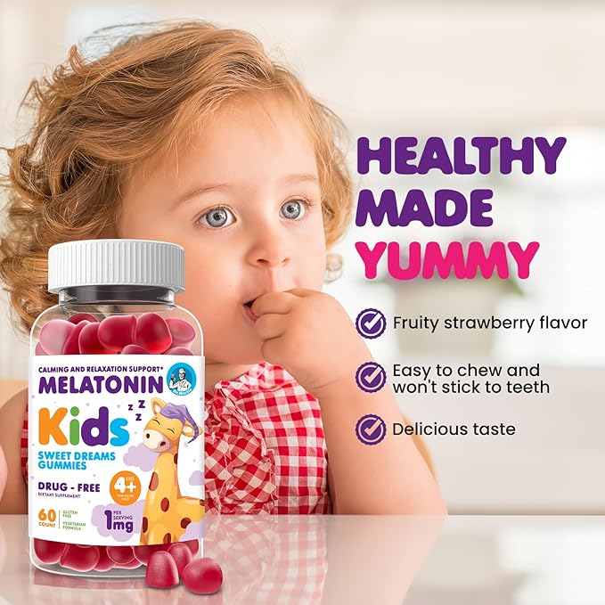 DR. MORITZ Melatonin Gummies for Kids and Adults - Chewable 1mg Kids Melatonin Gummy - Strawberry Flavor - Sleep Support - Gluten-Free and Vegetarian (120 Count)