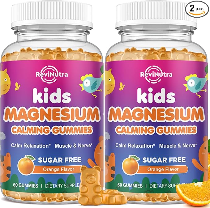 2 Pack Calm Magnesium Gummies for Kids - Magnesium Glycinate, L-Threonate Supplement for Sleep, Brain, Immune & Bone Health - Great Tasting Magnesium Gummies for Adults & Kids - Sugar Free Orange