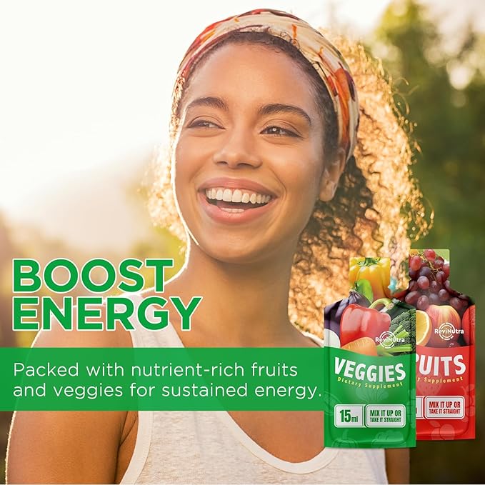 Fruit and Veggies Supplement - 30 Pouches Superfoods & Super Greens for Adults & Kids - Liquid Fruits and Vegetables with Vitamins & Minerals - Support Energy, Detox, Immunity, Digestion & Metabolism