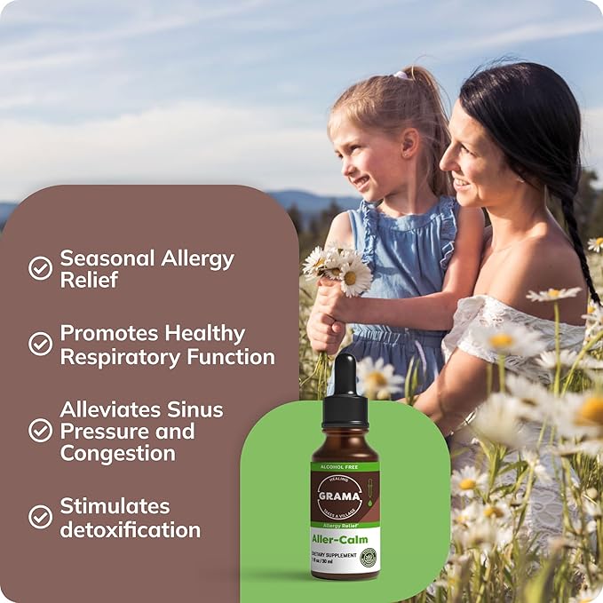 Grama Wellness Organic Natural Allergy Relief Drops for Kids & Adults – Herbal Supplement with Stinging Nettle, Turmeric, Nettle Leaf – Sinus & Immune Support, Non-Drowsy | Made in USA - 30 Servings