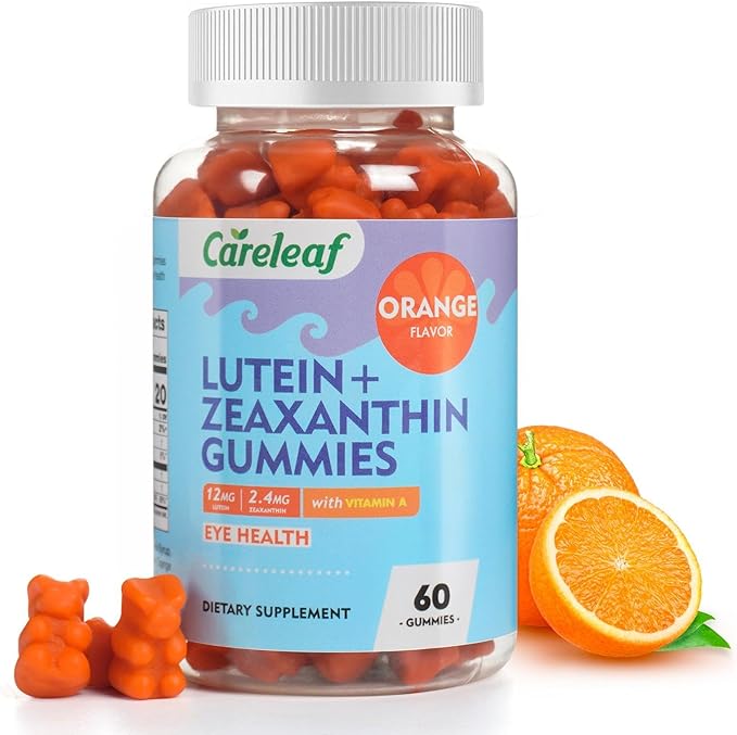 Vegan Lutein Gummies 12mg with Zeaxanthin and Vitamin A for Kids and Adults for Eye Health and Brain Function Supplement Orange Flavor