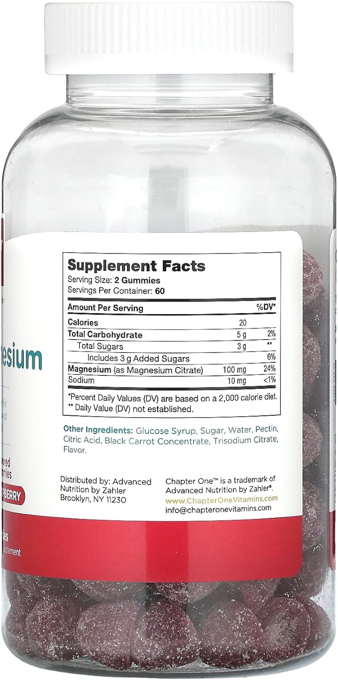 Chapter One Magnesium Gummies for Kids & Adults - Natural Calm Gummies - Calm Magnesium Citrate - Bone and Muscle Function Supplements for Kids & Adults - Mood Support, Kosher Raspberry Flavor (120)