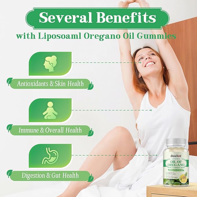 Liposomal Oregano Oil Gummies, Organic Chewable Oil of Oregano with Black Seed Oil for Kids & Adults, Immune System & Gut Health, Natural Pineapple Flavor, 60 Count