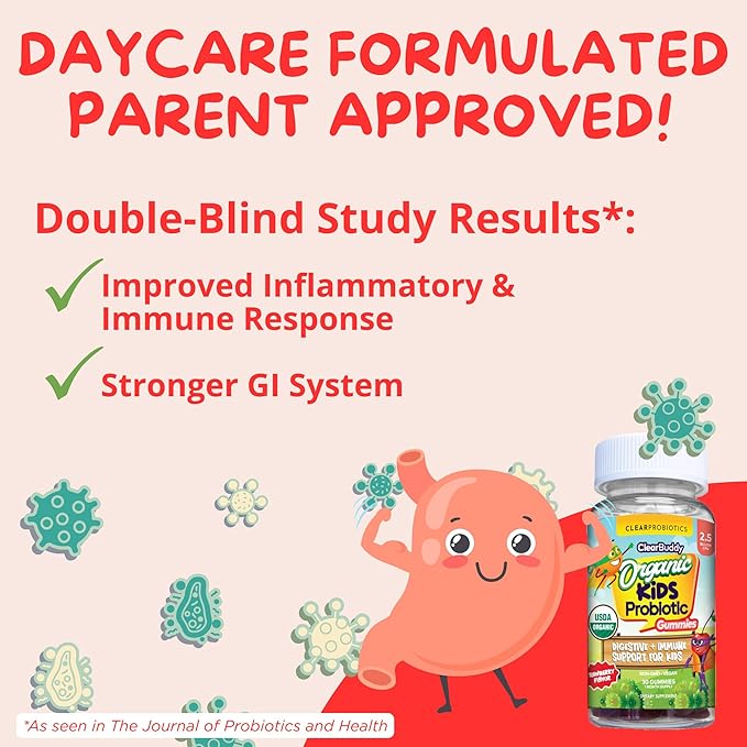 Kids Probiotics Gummies – Daycare Formulated Immunity Gummies - Immune System Boost & Improved Regularity - Plant-based Organic, 2.5 Billion CFU - DE111 Bacillus Subtilis - Strawberry – 1 Month Supply